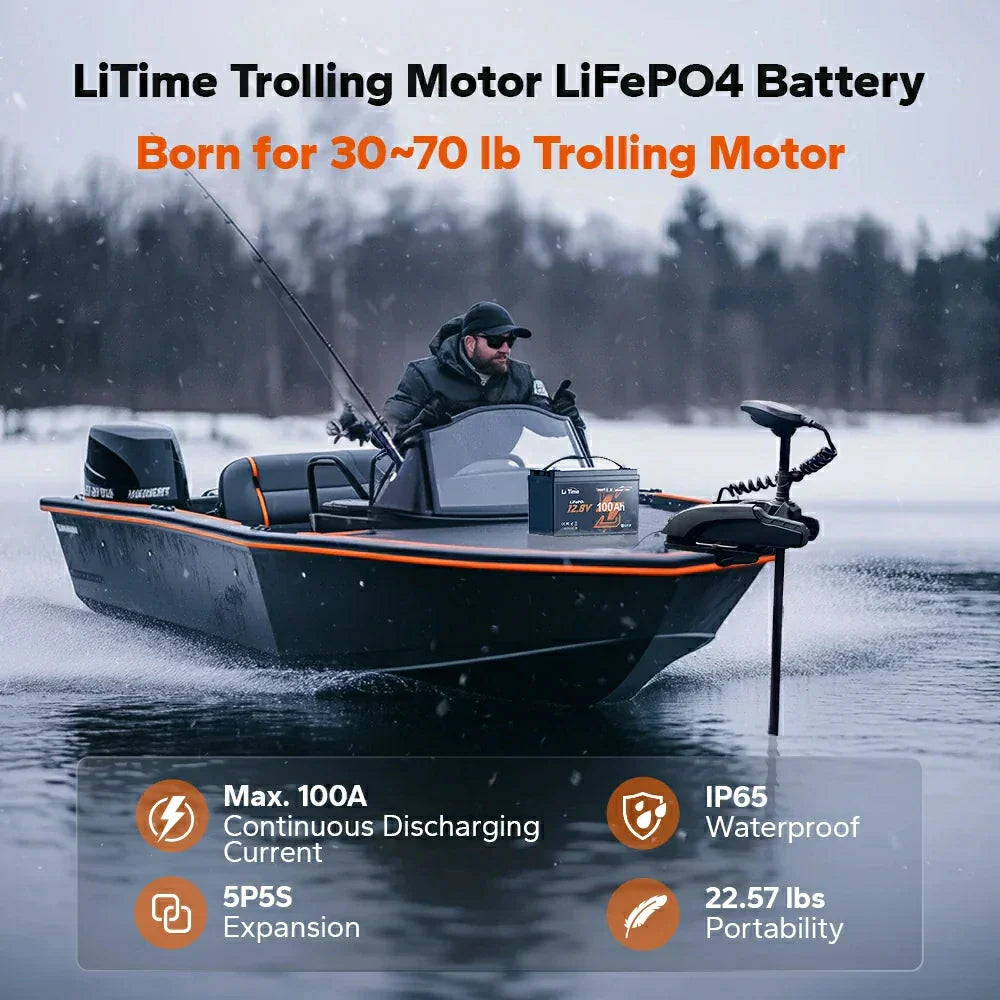 LITIME 12V 100AH LIFEPO4 BATERIJA ZA ELEKTRIČNE IZVENKRMNE MOTORJE