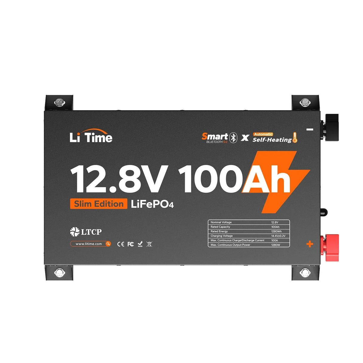 LITIME 12V 100AH ULTRA SLIM LIFEPO4 BLUETOOTH SELF-HEATING BATERIJA