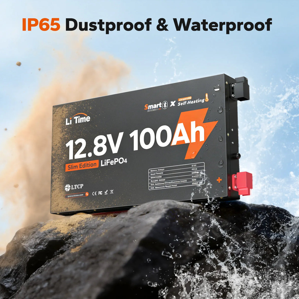 LITIME 12V 100AH ULTRA SLIM LIFEPO4 BLUETOOTH SELF-HEATING BATERIJA
