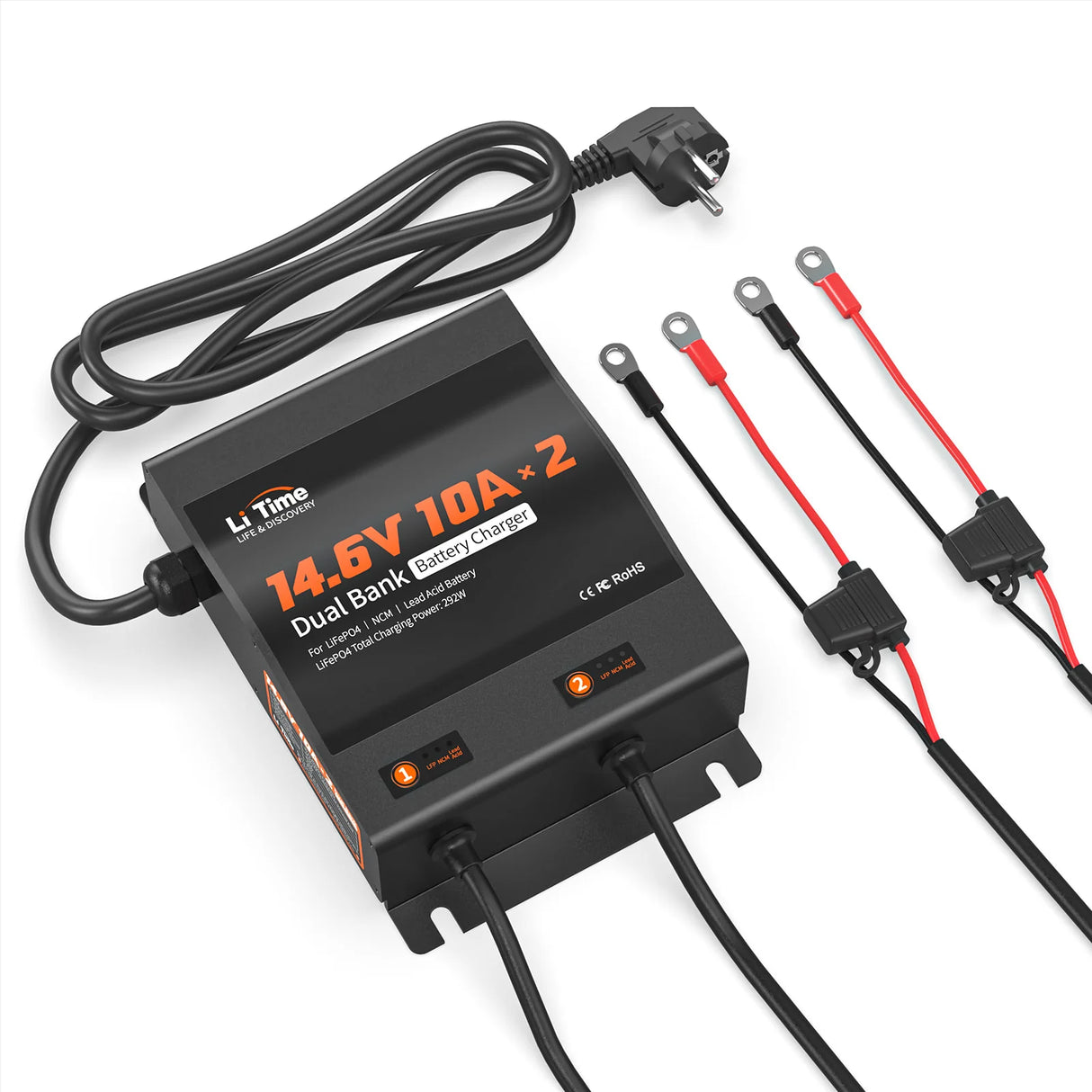 LITIME 14.6V 10A DUAL-BANK POLNILEC ZA 12V LIFEPO₄ IN AGM BATERIJE