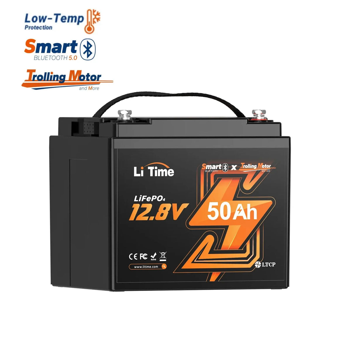 LITIME 12V 50AH LIFEPO₄ BLUETOOTH BATERIJA Z ZAŠČITO PRED MRAZOM – ZA ELEKTRIČNE IZVENKRMNE MOTORJE