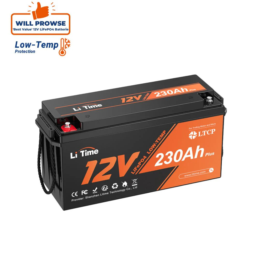 LITIME 12V 230AH LIFEPO₄ BATERIJA Z ZAŠČITO PRED MRAZOM – 200A BMS, GLOBOKI CIKEL, IP65
